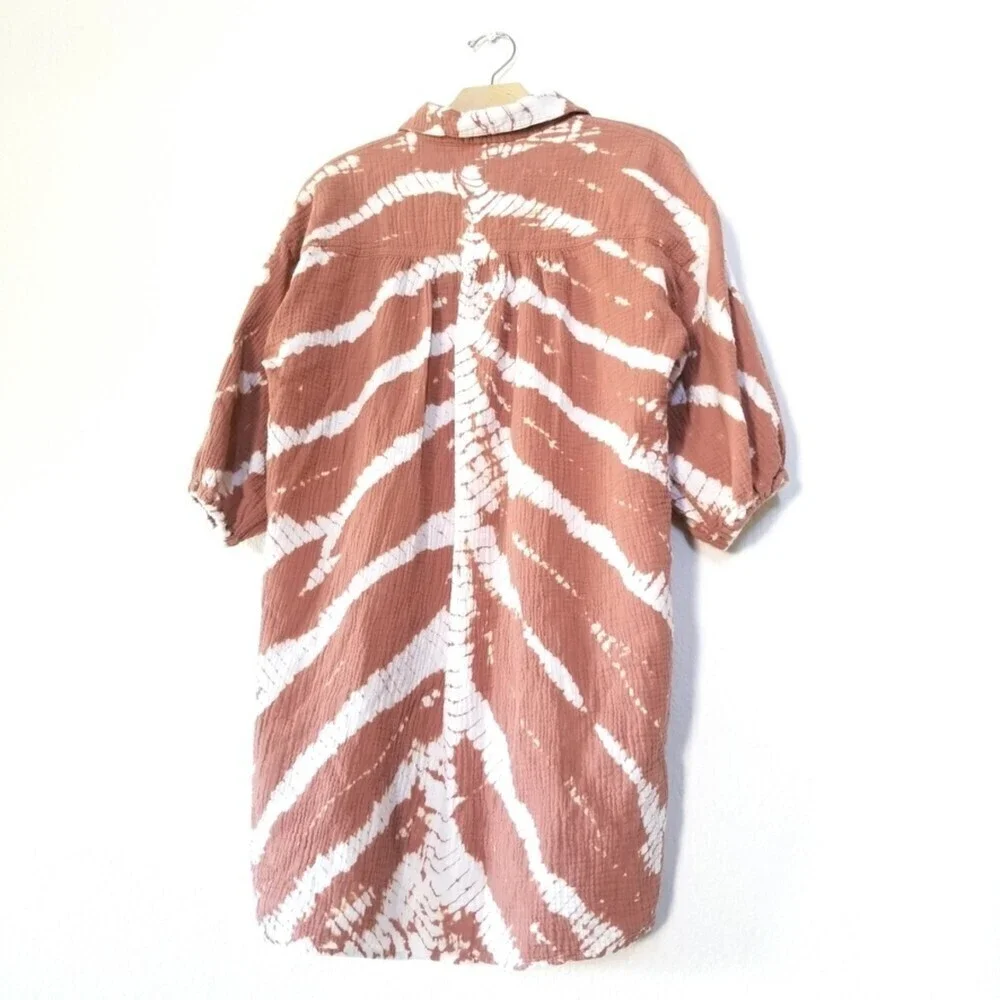 NEW Young Fabulous & Broke Crinkled Brown Tie Dye Tunic Button Down Shirt XS - Picture 6 of 8